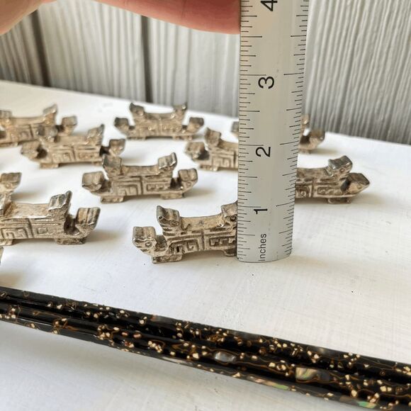VTG 70s Solid Pewter Chopstick Rests Set of 12 – Heavy, Geometric Design - Picture 3 of 11